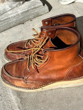 Red Wing Shoes Tan Brown Leather Moc Toe Work Boots